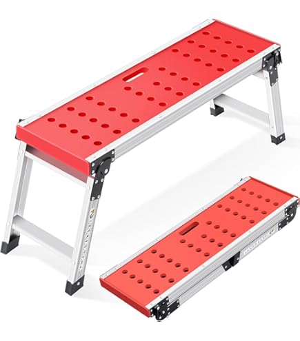 COSTWAY Alu Arbeitsplattform klappbar, 150kg, mit Sicherheitsschlössern und Antirutschmatten, Trittbank, Trittleiter fuer Zuhause, Büro, Werkstatt und Garage