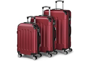 LEADZM Kofferset 3 teilig, Reisekoffer Set mit Eckenschutz, Koffer Set Hartschalen-Trolley aus ABS mit Teleskopgriff, Handgepäck (Burgunderrot)