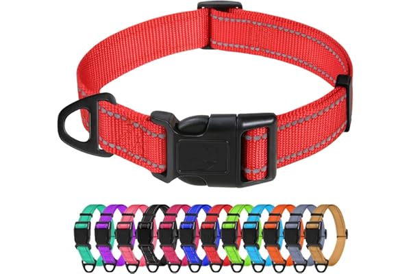 TagME Collar Perro Ajustable,Collar Nylon Reflectante,para Caminar Correr Entrenamiento,para Perros Medianos,Rojo,2.5cm De Ancho