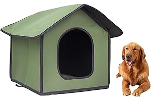 DZAY Pet Outdoor House, Foldable Pet Shelter, Waterproof Cat House, Cozy Weatherproof Cat Kennel House,Feral Cat Dog House Pet Shelter (Army Green :L)