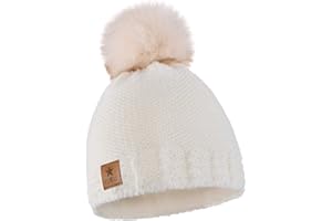 ELIMELI Kinder Mütze für Mädchen warme gestrickte Wintermütze mit Kunstfell Bommel Perfekt Beanie für Winter und Herbst 17200