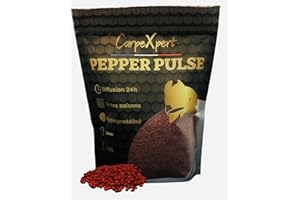 CarpeXpert - Pellets Pepper Pulse - Hyperprotéiné - 1kg - Amorce de pêche à la Carpe, amorcage Carpe