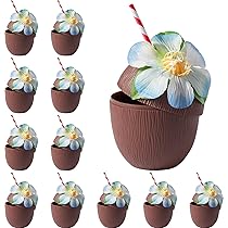 36 Bicchieri Tiki Hawaiani In Plastica Con Coperchio E Cannuccia – 680 Ml, Riutilizzabili, 4 Colori, Per Cocktail E Feste