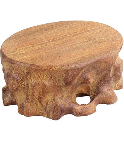 FINGERINSPIRE Solid Wood Display Stand Base 13.7x2.2cm Circular Pedestal Vase Display Stand Oriental Carved Wooden Pedestal for Plant Pot, Gemstone