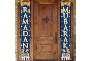 PARSUP Ramadan Mubarak Decorations Porch Signs - Ramadan Kareem Front Door Banner, Eid Mubarak Party Door Decor Supplies for Indoor/Outdoor
