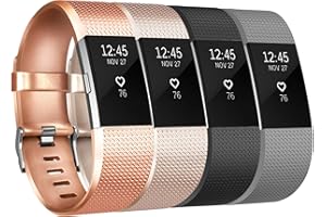 Tobfit Bracelet Compatible avec Fitbit Charge 2 Réglables Sport Replacement Band pour Fitbit Charge 2 Fitness Wristband（&Classique 4-Pack Gold+Rose Gold+Noir+Gris,S）