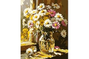 MAXBYE Paint by Numbers for Adults Flowers, Daisy Painting by Numbers Kits on Canvas Without Frame for Beginners, DIY Acrylic Pigment Paint Art Craft for Home Wall Decor Birthday Gifts 16x20 inch