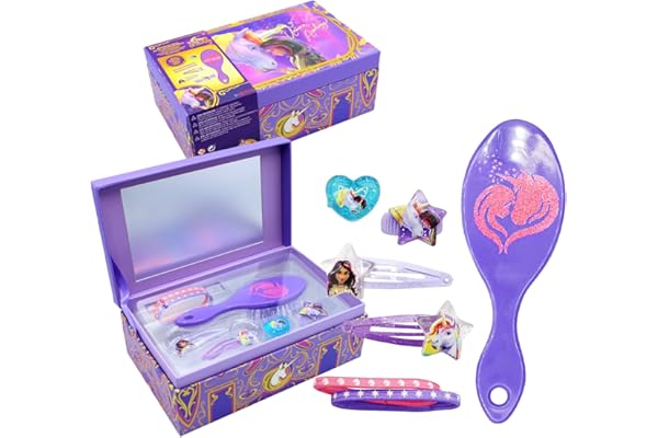 Joy Toy - Boîte à Bijoux avec Accessoires - Unicorn Academy - 2 Pinces à Cheveux, 1 Anneau, 1 Porte-Tresses, 1 Bracelet, 1 Brosse à Cheveux