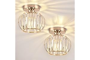ZYDTRIP Crystals Ceiling Light Fixtures Chandelier, Small Semi Flush Mount Ceiling Light Fitting for Hallway Entrance Kitchen Bedroom Dining Rooms Living Rooms Bar (2 Pack Gold)