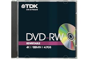 TDK T18816 4.7GB 4x Speed 120min DVD-RW Disc in Jewel Case (Pack of 5)