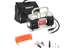 GSPSCN Argent Compresseur d'air portatif Pompe Voiture, Gonflage pneus Voiture portable à double cylindre 12V robuste 150PSI Gonfleur de pneu Heavy Duty Electrique Voiture, SUV, camping-car, balles