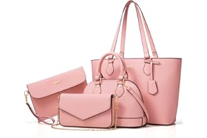 Bagsure Handtasche Damen Schultertasche Handtaschen Tragetasche Damen 4-teiliges Set für Büro Schule Einkauf Reise Geschenk (Rosa)
