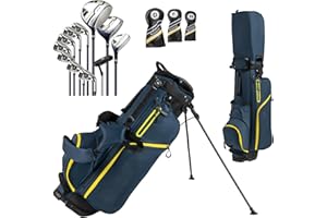 GYMAX Golf Clubs for Men Women, 12PCS Right Handed Complete Golf Set - 3 Woods (#1#3#5), 5 Irons (#5#6#7#8#9), Sand/Pitching Wedge, Putter, 3 Head Covers, Rain Hood & Stand Bag