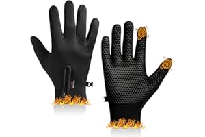 WESTWOOD FOX WFX - Guanti da ciclismo termici per touchscreen, neri, invernali, caldi, antivento, antiscivolo, fodera in pile, guanti da bici, guanti caldi per uomo e donna