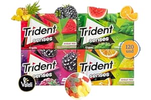Valeli, Chicles sin Azúcar Trident Senses con sabor a berry, sandía, tropical y menta. 120und Sabores Surtidos y Bolsa Chuches 50gr