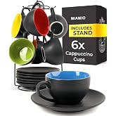 MIAMIO - Cappuccino cups (175 ml), set of 6 - Le Papillon (Multicolor) | Ceramic Cappuccino Cup Set with Stand and Saucers -
