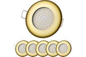 Sweet Led 6 focos empotrables planos de metall, 3,5 W, 330 lúmenes, 3000 K, color blanco cálido, 65 mm, dimensiones de las luces empotradas, diámetro de 75 mm, profundidad de montaje: 28 mm 230 V
