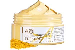 ANAI RUI ANAiRUi Masque visage au curcuma, vitamine C et argile kaolin pour la réduction de l'acné, du mélasma et des rides – Nettoie, détoxifie, resserre les pores et nourrit la peau, 120g, Hydratant