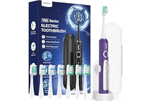 YTEATH PRO Brosse À Dent Électrique Soniques pour Femme - Brosse A Dent Sonique Adultes avec 8 Têtes de Brosse et Étui de Voyage, 5 Modes, Étanche IPX7, Brosse A Dent Electrique de Voyage Rechargeable, Violet