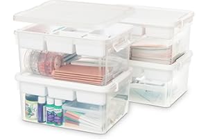 Citylife 4 Packs 16L Plastic Building Block Storage Boxes with Removable Tray Clear Plastic Box large Storage Box with Lid Stackable Storage Boxes for Organizing Bead, Tool, Sewing