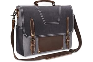 NEWHEY Bolsa Mensajero Maletin Hombre Vintage Resistentes Bolso Bandolera Hombre Impermeable Lona Bandolera para Ordenador Portátil 15.6 Marrón