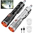 WholeFire LED Torch 20000 Lumens, Torches Led Super Bright Flashlight, Powerful Torches Battery Powered Water Resistant 3 Modes Mini USB Torch for Camping Outdoors 2 Pack