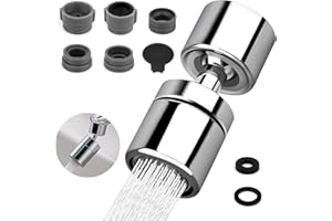 LOBVABA Aireador Grifo Cocina Giratorio 360º Con 5 Adaptadores - Ahorro de Agua Para Lavabos de Cocina y Baño - Compatible Con la Mayoría de Grifos