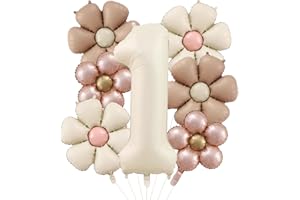 DazzJoy Geburtstagsdeko 1 Jahr Mädchen mit Gänseblümchen Folienballon, Luftballon Deko 1. Geburtstag Mädchen Junge, Deko Kindergeburtstag 1 Jahr, Ballon 1 Geburtstag Mädchen