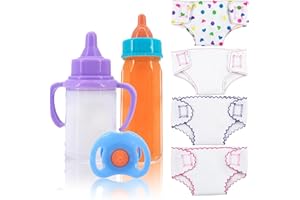 CHONGQILAO Biberon Magico para Muñecas, Biberones Mágicos para Muñecas con Chupete, 7 Piezas Accesorios para Muñecas Pañales para Muñecas, Biberón Mágico Muñecos Bebes, Simulación de Alimentación Juguete