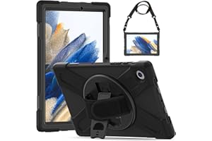 Gerutek Custodia Cover per Samsung Galaxy Tab A8 10,5 pollici 2021,SM-X200/X205/X207 Cover in Silicone Antiurto con Supporto Rotante a 360 Rotante e Tracolla Custodia Protettiva per Tab A8,Nero