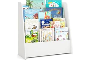 COSTWAY Regał dziecięcy z 4 półkami, regał na książki dla dzieci, stojak na gazety, do pokoju dziecięcego, pokoju zabaw, 57,5 x 26,5 x 59 cm (biały)
