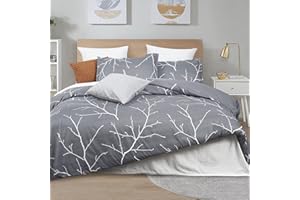 PHF Bettwäsche 200x200, Zweig Bettbezüge 200x200 cm mit 2er Kissenbezüge 80x80 cm, Weich und Bügelfrei Bettwäsche 200x200cm aus Mikrofaser mit Reißverschluss, Grau