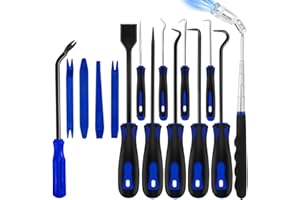 Eaukar Set di 15 Attrezzi con Gancio e plettro, con Raschietto, Pinza per rimozione Automatica delle Clip, Rivetti, estrattore, Meccanico, Auto, Kit di Strumenti per la rimozione delle guarnizioni