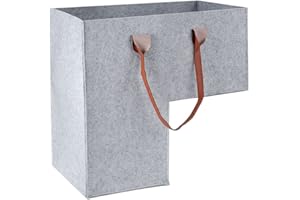 GEKMOR Foldable Felt Stair Basket for 16'' Stairs, Large Staircase Baskets With Faux Leather Handles, Stairlift Basket for Wooden Stairs, Storage, Organizer, Home Decor