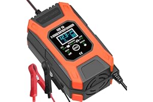RDVCAR Chargeur de Batterie Intelligent 7A 12V | Réparation et mainteneur de Charge | Chargeur de Batterie Voitures, Moto, Camion, Bateaux| Portable, écran LCD | Chargeur 7 étapes | desulfateur