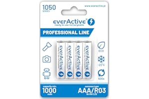 everActive Akumulator AAA 1050 mAh 4 sztuki, Ni-MH, Micro R03, do ponownego ładowania, najwyższa wydajność, Professional Line 1,2 V, 1 blister, biały, EVHRL03-1050