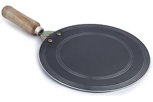 RBY 11 Inch (28 CM) Pure Iron Tawa for Dosa, Uttapam, Chilla, Roti, Chapati, Paratha, Gas & Induction Compatible Handmade Dosa Tava Strong Riveted Wooden Handle, Metal Spoon Friendly