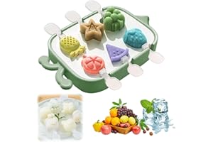 FENGQQKJ Stampi per Gelato Stampo in Silicone Ghiaccioli Senza BPA Stampo per Gelato Formaggio Stampo per Gelato Alla Frutta Carino 6 Fori con Coperchio, 6 Bastoncini per Gelato per Fare Gelato