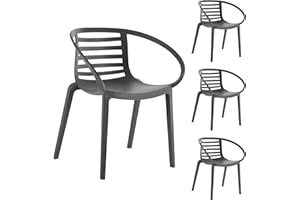 ‎PAPATYA PAPATYA 4er-Set Kunststoffstuhl Mambo mit Armlehnen I Designstuhl mit Einer Belastbarkeit von 200 kg (Anthrazitgrau)