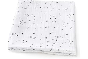 HOMYBABY® Mousseline Bebe Algodon 120 x 120 - Mousseline en Coton Biologique - Couverture Nouveau-né - Sert de Serviette ou de Couverture bébé Chariot, lit bébé (Lunes et étoiles, 120x120)