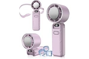 DAORANGE Mini Ventilateur Portable, Ventilateur de Poche à 5 Vitesses avec Refroidissement, 3600mAh Rechargeable via USB, Écran LED, pour Camping, Extérieur, Voyages et Vacances à la Plage (LilaClair)