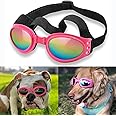 QUMY Dog Sunglasses Dog Goggles for Medium Large Breed Dogs, Wind Dust Fog Protection Eye Wear Pet Glasses with Adjustable Strap for Motorcycle Car Driving Bike Riding Hiking Swimming Over 15lbs Pink