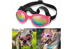 QUMY Dog Sunglasses Dog Goggles for Medium Large Breed Dogs, Wind Dust Fog Protection Eye Wear Pet Glasses with Adjustable Strap for Motorcycle Car Driving Bike Riding Hiking Swimming Over 15lbs Pink