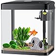Craftsboys 15L Fish Tank with Filter and Light, Rectangular Aquarium Tank with LED Light, Tray Filter System, Curved Glass Front (Black Tank)