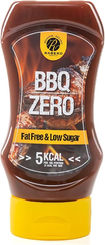 Rabeko Zero Sauce American BBQ, 1 x 350 ml Low Sugar - Fat free Healthy Low Carb Products Calorie Reduced Fat for Salad, French Fries, Burgers, Grill - Gluten and Lactose Free
