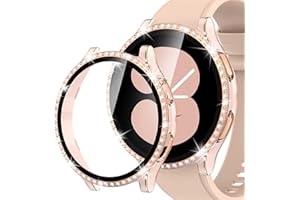 Kamita Diamentowe etui kompatybilne z Samsung Galaxy Watch 4/FE (2024) 40 mm, błyszczące twarde etui z poliwęglanu ze szkła hartowanego, odporne na wstrząsy, błyszczące etui ochronne do Watch4, różowe