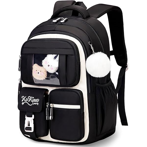 Zaino Scolastico Per Ragazze Con Stampa Margherite Nere – 30x15x42 Cm, Porta Pc 15.6'', Leggero 0.45kg, Tasche Laterali, Garanzia 1 Anno