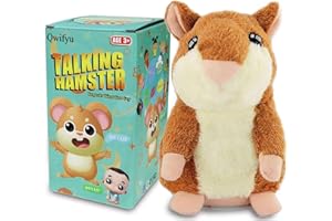 Qwifyu Talking Hamster, Interactive Stuffed Plush Animal Toy Cute Sound Effects with Repeats Your Said Voice, Best Buddy for Kids Gift Age 3+ (Brown)