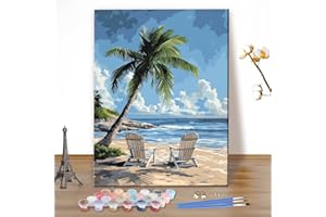 MEIYUDA DIY Paint by Numbers for Adults Sunny Beach Palm, Paint by Numbers Kits, Arts and Crafts for Beginner Drawing Paintwork Wall Art 40x50cm(Without Frame)