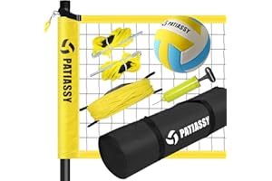 Patiassy Filet de volley-ball professionnel pliable, taille standard officielle 9,5 x 1 m, équipement sportif avec 4 raquettes de volleyball, léger, extérieur (jaune)